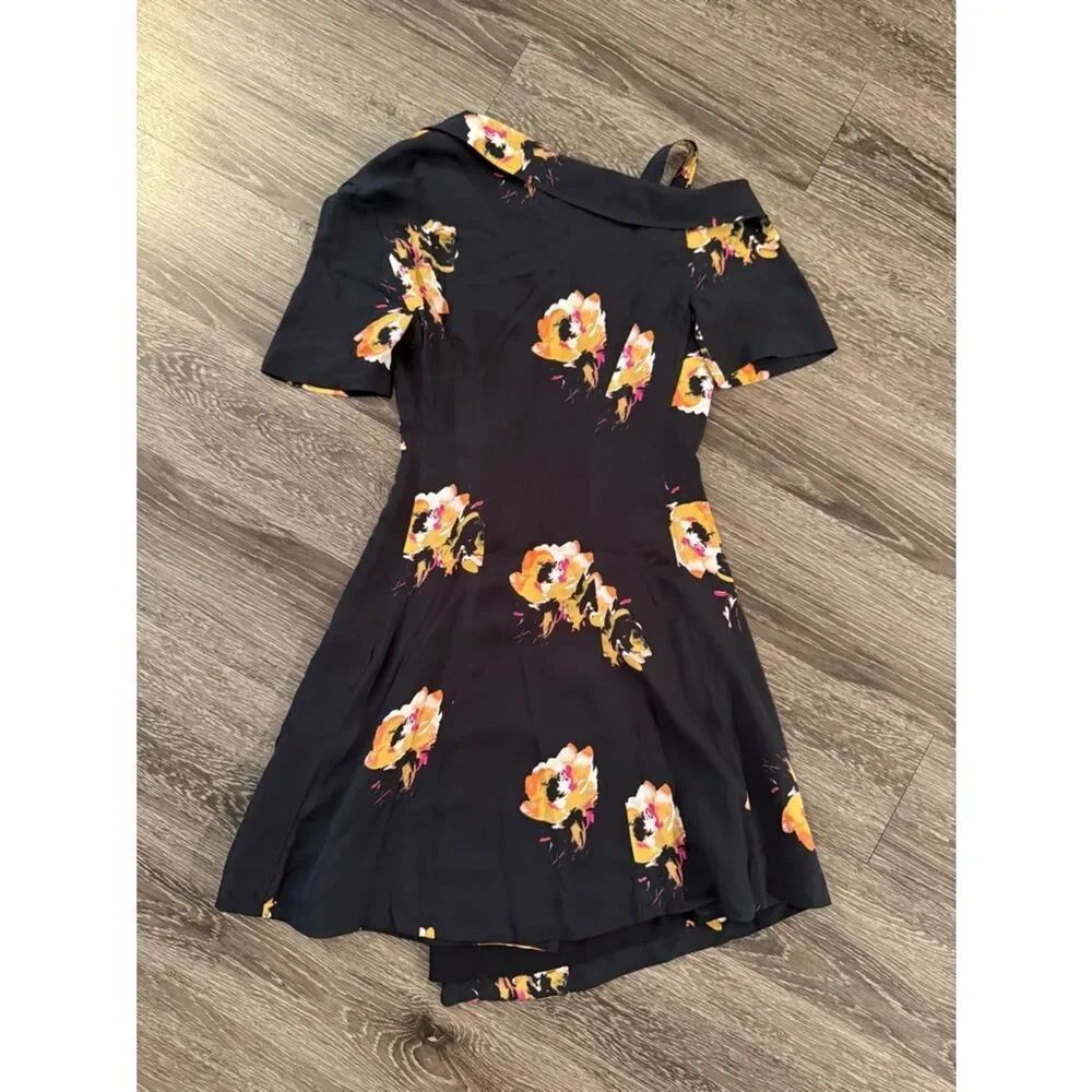 A.L.C. Lucia Floral Print Silk Cold Shoulder Dress - Picture 5 of 6